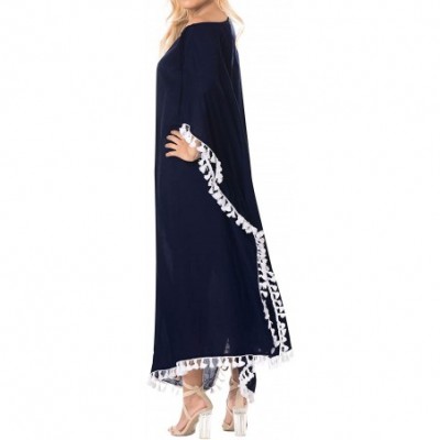 Nightgowns & Sleepshirts Women's Caftan Tunic Kimono Dress Summer Evening Party Drawstring A - Navy Blue_b528 - CJ188IZESNS