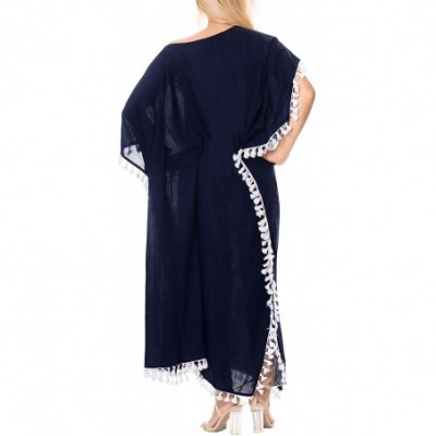 Nightgowns & Sleepshirts Women's Caftan Tunic Kimono Dress Summer Evening Party Drawstring A - Navy Blue_b528 - CJ188IZESNS