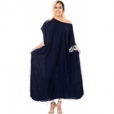 Nightgowns & Sleepshirts Women's Caftan Tunic Kimono Dress Summer Evening Party Drawstring A - Navy Blue_b528 - CJ188IZESNS