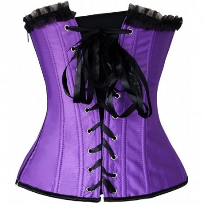 Bustiers & Corsets Women's Fashion Satin Lace Floral Boned Wedding Bridal Overbust Corset - Purple/Black - CN12O86M0XT