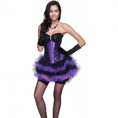 Bustiers & Corsets Women's Fashion Satin Lace Floral Boned Wedding Bridal Overbust Corset - Purple/Black - CN12O86M0XT