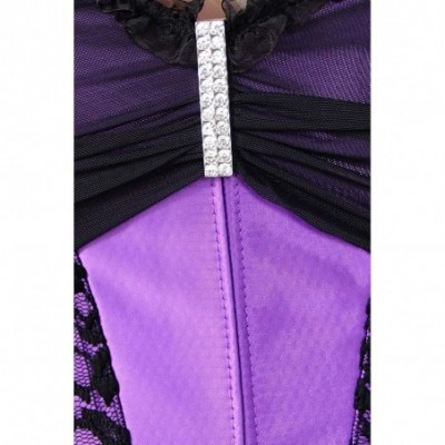 Bustiers & Corsets Women's Fashion Satin Lace Floral Boned Wedding Bridal Overbust Corset - Purple/Black - CN12O86M0XT