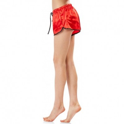 Sets Women's Satin Short Sleeve Pajama Shorts Set - Red - CK12IPXI0ED