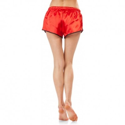 Sets Women's Satin Short Sleeve Pajama Shorts Set - Red - CK12IPXI0ED