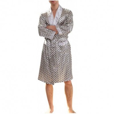 Robes Men Plus Size Faux Silk Sleeping Robes Male Long Sleeve Fashion Printed Bathrobe Silky Men's Luxury Sleepwear - Gray - ...