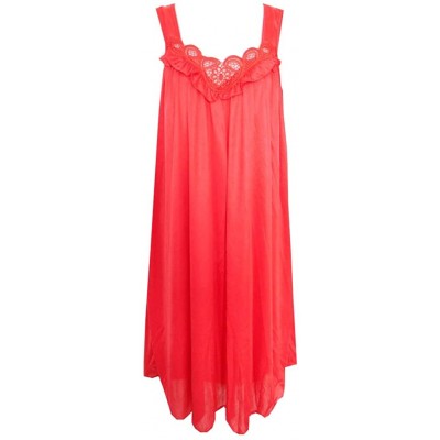 Nightgowns & Sleepshirts Ladies Lace and Ruffle Trim Nylon Gown in 15 Solid Colors Sizes M-3X - Red - C211Q9EAUAV