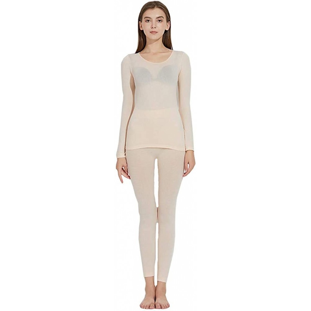 Thermal Underwear Women Slim Seamless Elastic Thermal Inner Wear Thermal Underwear for Woman Sleepwear - Beige - C6194NXO8C5