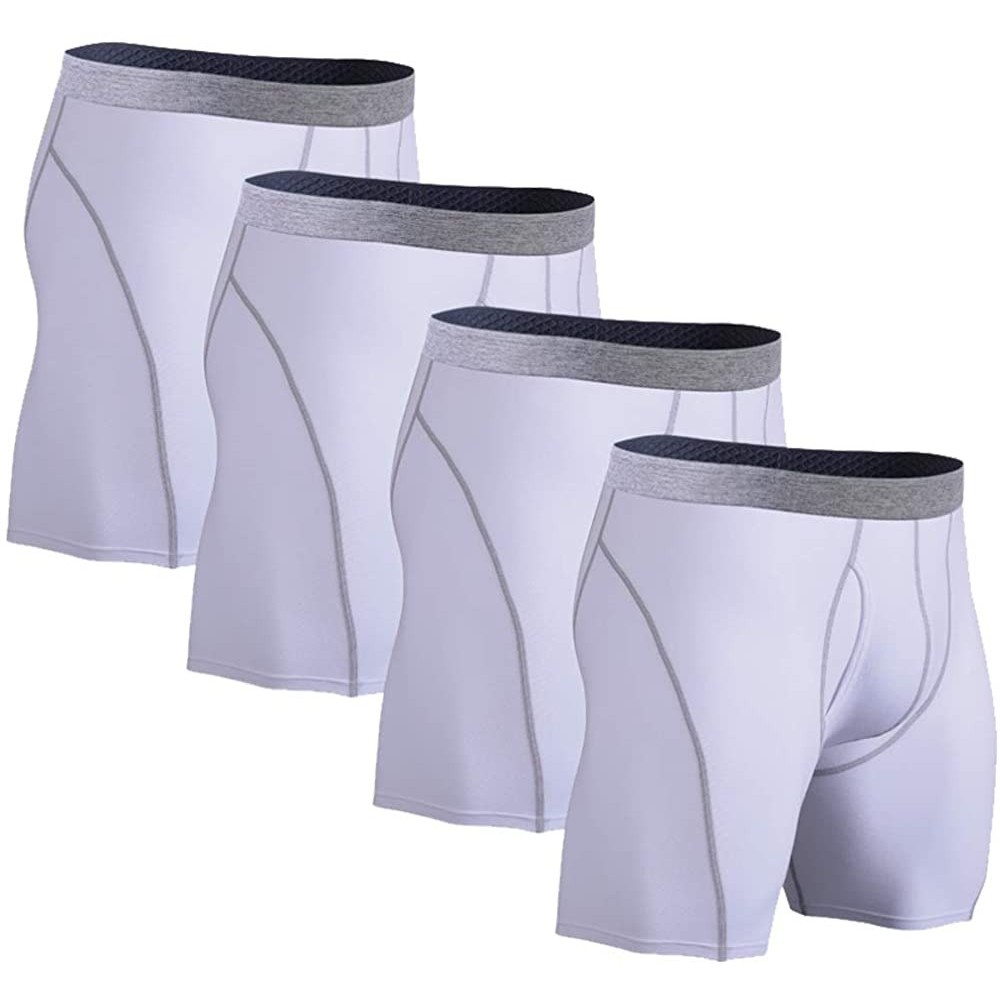 Boxer Briefs Mens Underwear Boxer Briefs Cotton Long Leg Stretch Underwear Open-Fly Boxers for Men - White（4-pack） - C718KK63TCL