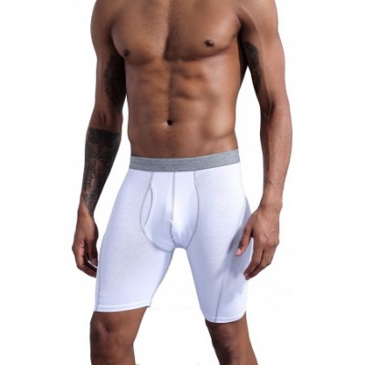 Boxer Briefs Mens Underwear Boxer Briefs Cotton Long Leg Stretch Underwear Open-Fly Boxers for Men - White（4-pack） - C718KK63TCL