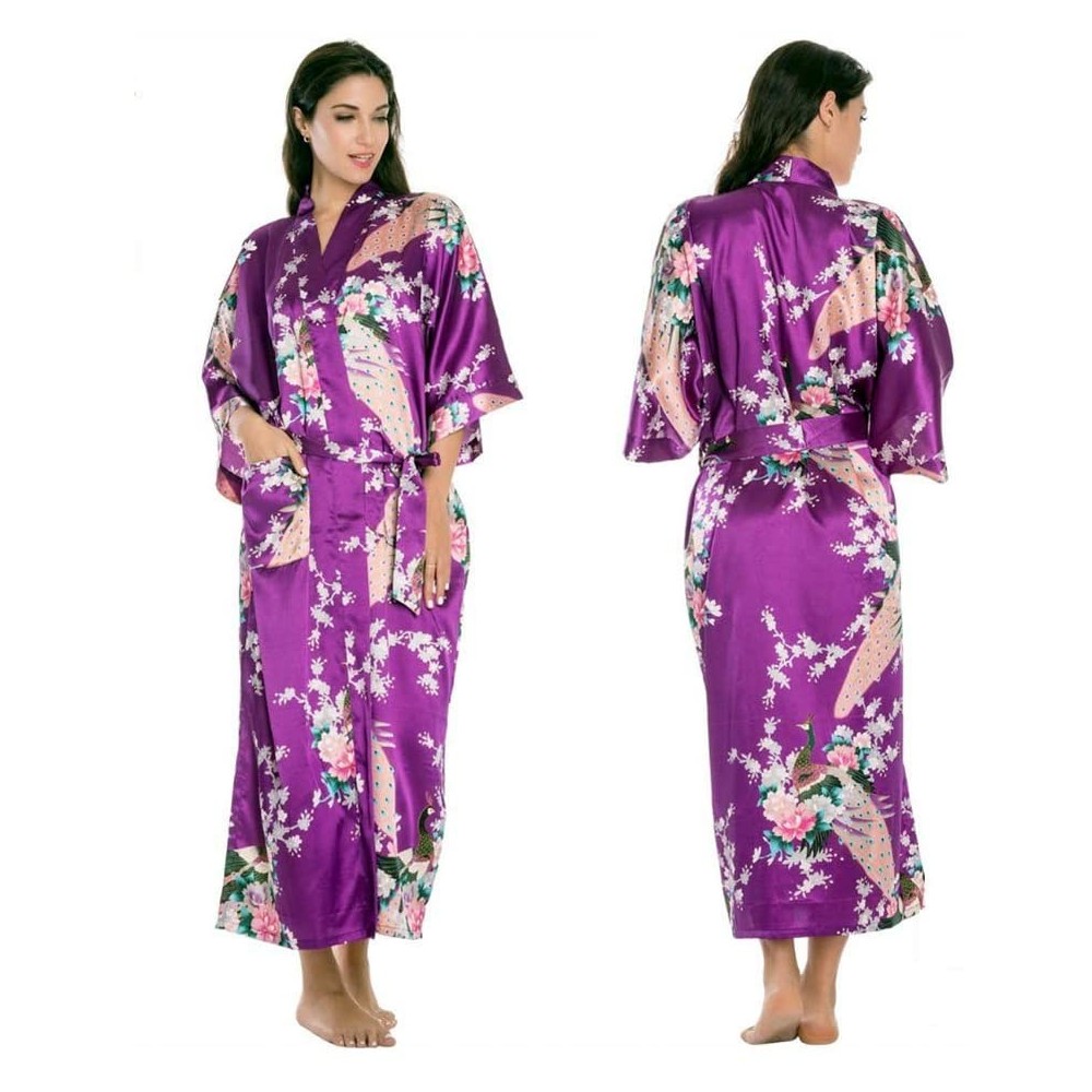 Robes Women's Bathrobe- Satin Robes for Brides Wedding Robe Sleepwear Silk Pijama Casual Bathrobe Animal Rayon Long Nightgown...