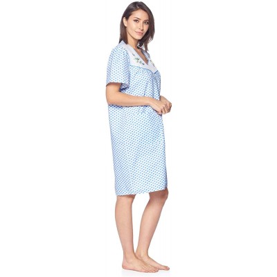 Robes Women's Zipper Front House Dress Short Sleeves Duster Lounger Housecoat Robe - Blue Dots - CN18RHSCN4S