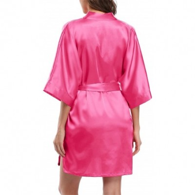 Robes Pure Color Satin Short Silky Bathrobe Sleepwear Nightgown Pajama - Rose - CN186O8OYZD