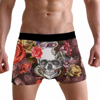 Boxer Briefs Boxer Briefs Graphic Men Underwear Short Leg Polyester Spandex Small - Floral Skull Patten 1 - CF18KZCAHMX