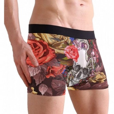 Boxer Briefs Boxer Briefs Graphic Men Underwear Short Leg Polyester Spandex Small - Floral Skull Patten 1 - CF18KZCAHMX