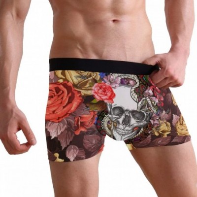 Boxer Briefs Boxer Briefs Graphic Men Underwear Short Leg Polyester Spandex Small - Floral Skull Patten 1 - CF18KZCAHMX