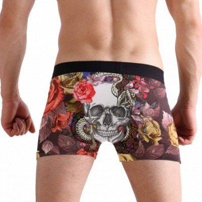 Boxer Briefs Boxer Briefs Graphic Men Underwear Short Leg Polyester Spandex Small - Floral Skull Patten 1 - CF18KZCAHMX