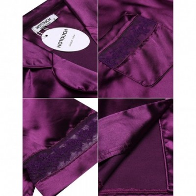 Nightgowns & Sleepshirts Women's Satin Sleepwear Nightgown Short Sleeve Button Down Sleep Nightdress - Purple - C4182YM7NL7