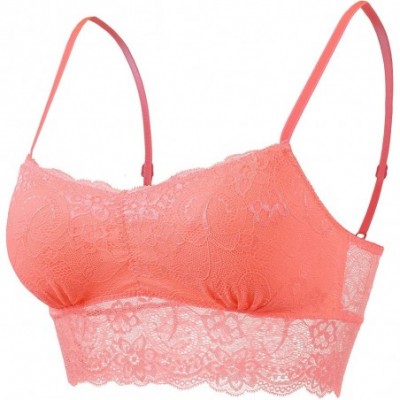 Bras Womens Solid Sexy Lightweight Sheer Floral Lace Bralette Top - Doubldowa355_coral - CJ12NUPHUUS