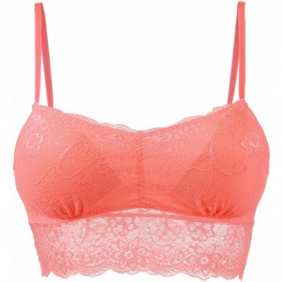 Bras Womens Solid Sexy Lightweight Sheer Floral Lace Bralette Top - Doubldowa355_coral - CJ12NUPHUUS