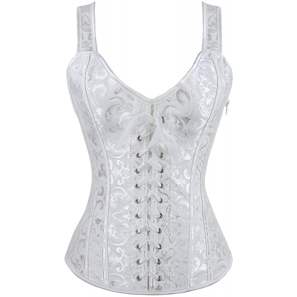 Shapewear Women's Sexy Boned Lace up Push Up Shapewear Top Overbust Corset Bustier - White - C517Z6O5NG9