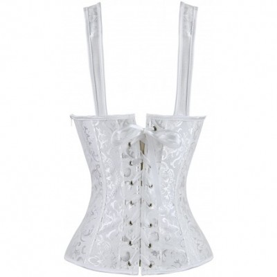 Shapewear Women's Sexy Boned Lace up Push Up Shapewear Top Overbust Corset Bustier - White - C517Z6O5NG9