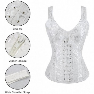 Shapewear Women's Sexy Boned Lace up Push Up Shapewear Top Overbust Corset Bustier - White - C517Z6O5NG9