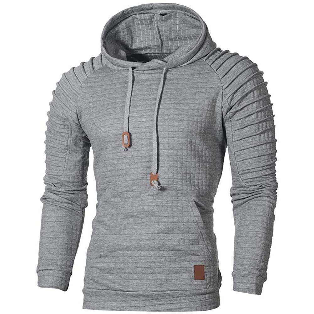 Thermal Underwear Men's Outerwear Light Hooded Sweatshirt- Pleated Plaid Hoodies Trendy Blouse - Grey - CB18LETQM0M