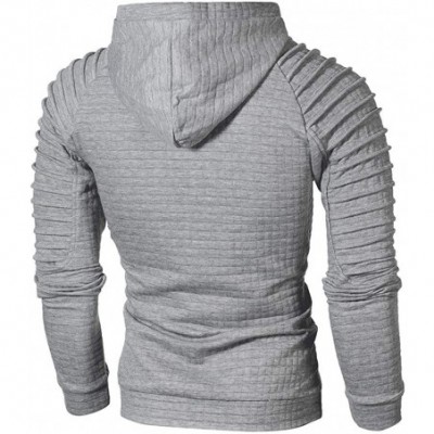 Thermal Underwear Men's Outerwear Light Hooded Sweatshirt- Pleated Plaid Hoodies Trendy Blouse - Grey - CB18LETQM0M