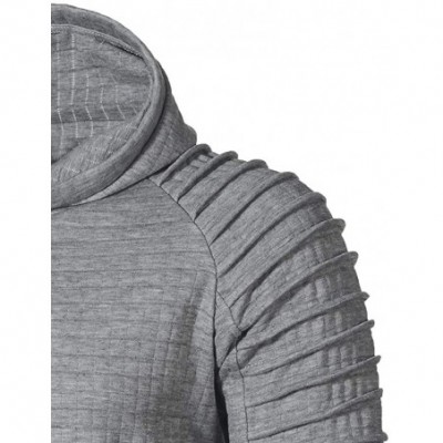 Thermal Underwear Men's Outerwear Light Hooded Sweatshirt- Pleated Plaid Hoodies Trendy Blouse - Grey - CB18LETQM0M