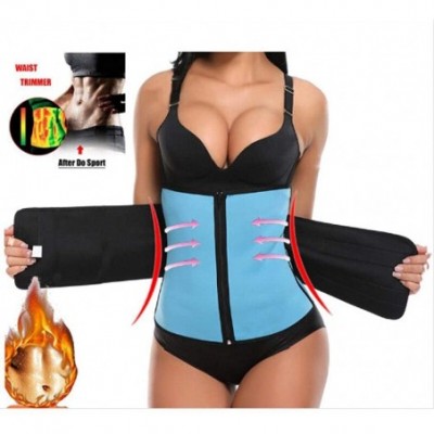 Shapewear Unisex Waist Trainer Corset-Women Men Body Shaping Zipper Abdomen Belt Sports Belt Waist Cinchers - Blue - CA198MTEXWZ