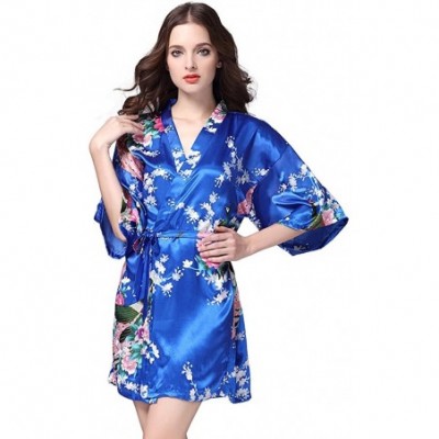 Robes Women's Kimono Short Robe Bathrobe Nightgown Peacock Blossoms- Many Colors - Blue - CD1809OAQGO