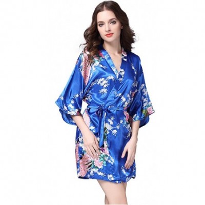 Robes Women's Kimono Short Robe Bathrobe Nightgown Peacock Blossoms- Many Colors - Blue - CD1809OAQGO