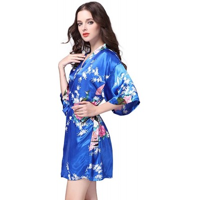 Robes Women's Kimono Short Robe Bathrobe Nightgown Peacock Blossoms- Many Colors - Blue - CD1809OAQGO