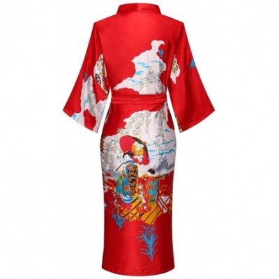 Robes Floral Pattern Kimono Robe Long Bathrobe For Women - Pagoda Red - CM18IIWYY5Q