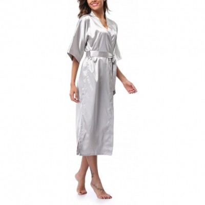 Robes Women's Long Kimono Robe Pure Color Satin Robe Lightweight Nightgown - Grey - C21898TTTU9