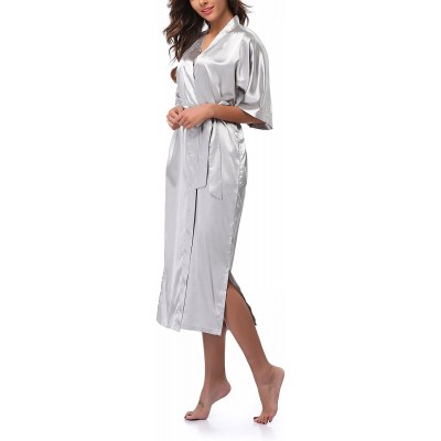 Robes Women's Long Kimono Robe Pure Color Satin Robe Lightweight Nightgown - Grey - C21898TTTU9