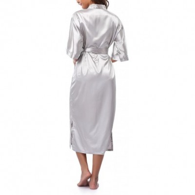 Robes Women's Long Kimono Robe Pure Color Satin Robe Lightweight Nightgown - Grey - C21898TTTU9