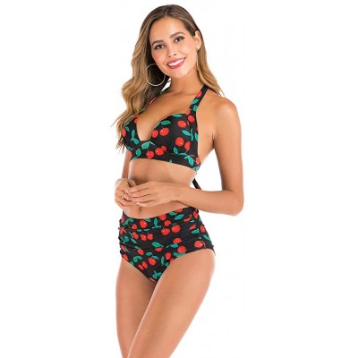 Shapewear Women High Waist Bikini Push Up Bikinis Print Swimsuit Female Beachwear Swimwear - A7-red - CQ1962GQCEQ