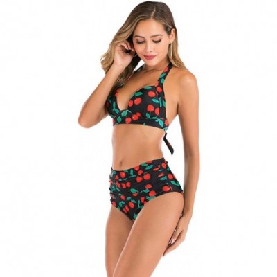 Shapewear Women High Waist Bikini Push Up Bikinis Print Swimsuit Female Beachwear Swimwear - A7-red - CQ1962GQCEQ