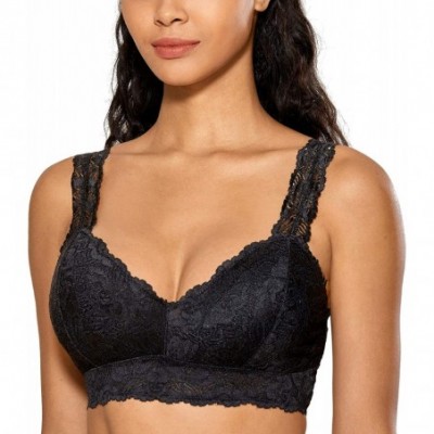 Bras Women's Lace Bralette Comfort Lightly Padded Wirefree Bra - Black - CM18UNZLWXH