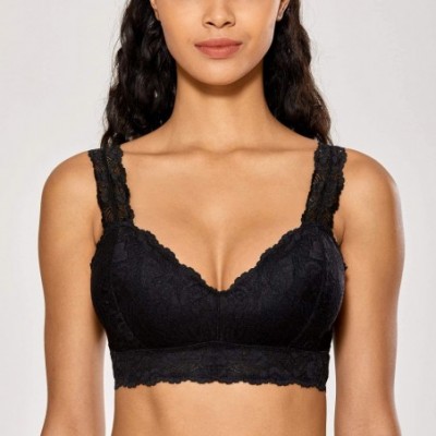 Bras Women's Lace Bralette Comfort Lightly Padded Wirefree Bra - Black - CM18UNZLWXH