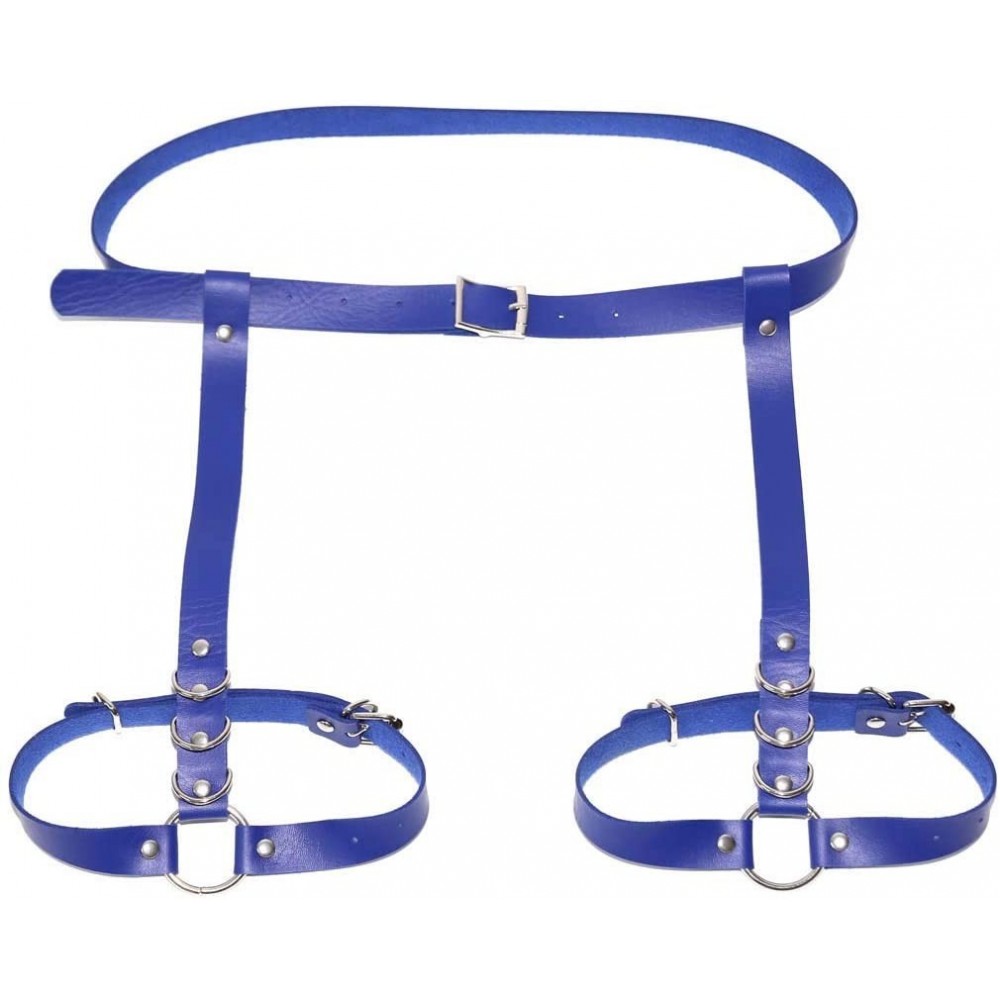 Garters & Garter Belts Faux Leather Garter Adjustable Waist Leg Cincher Harness Cage Belt-Royal Blue - Royal Blue - C819DEAZ782