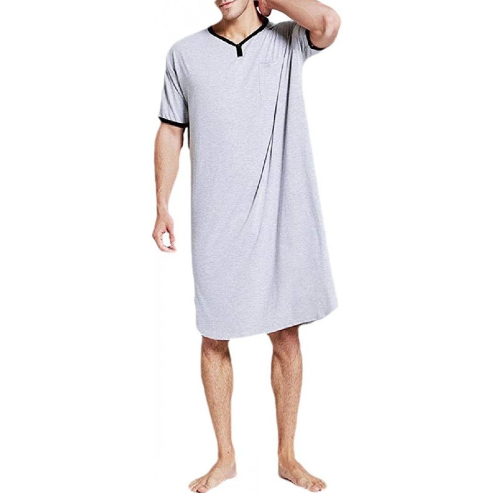 Sleep Tops Men Summer Short Sleeve Lounger Loose Fit Thin Casual Pajama - Grey - C719CLR36RY