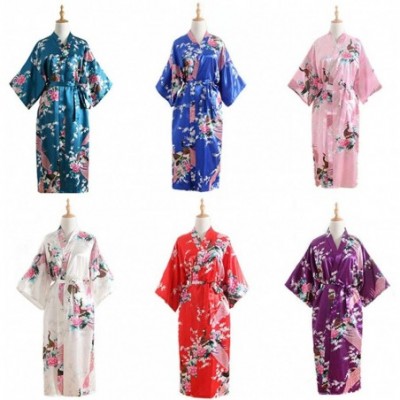 Nightgowns & Sleepshirts Satin Long Nightgown Robes Loose Japanese Style Kimono Yukata Sleep Wear - Sweet Pink - CQ18YDLXNN2