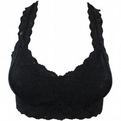 Bras Sweet Sassy Lace Triangle Soft Bra with Mesh Lining Racerback Bralette Lace Top - Black - CR11OI430DF