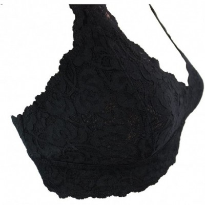 Bras Sweet Sassy Lace Triangle Soft Bra with Mesh Lining Racerback Bralette Lace Top - Black - CR11OI430DF