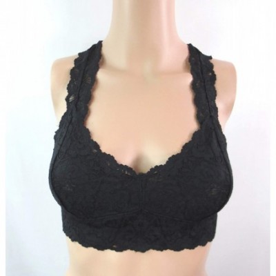 Bras Sweet Sassy Lace Triangle Soft Bra with Mesh Lining Racerback Bralette Lace Top - Black - CR11OI430DF