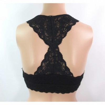 Bras Sweet Sassy Lace Triangle Soft Bra with Mesh Lining Racerback Bralette Lace Top - Black - CR11OI430DF