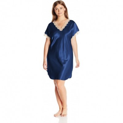 Nightgowns & Sleepshirts Women's Plus-Size Charming Satin Charmeuse Sleepshirt - Navy - CY11O45R1BP