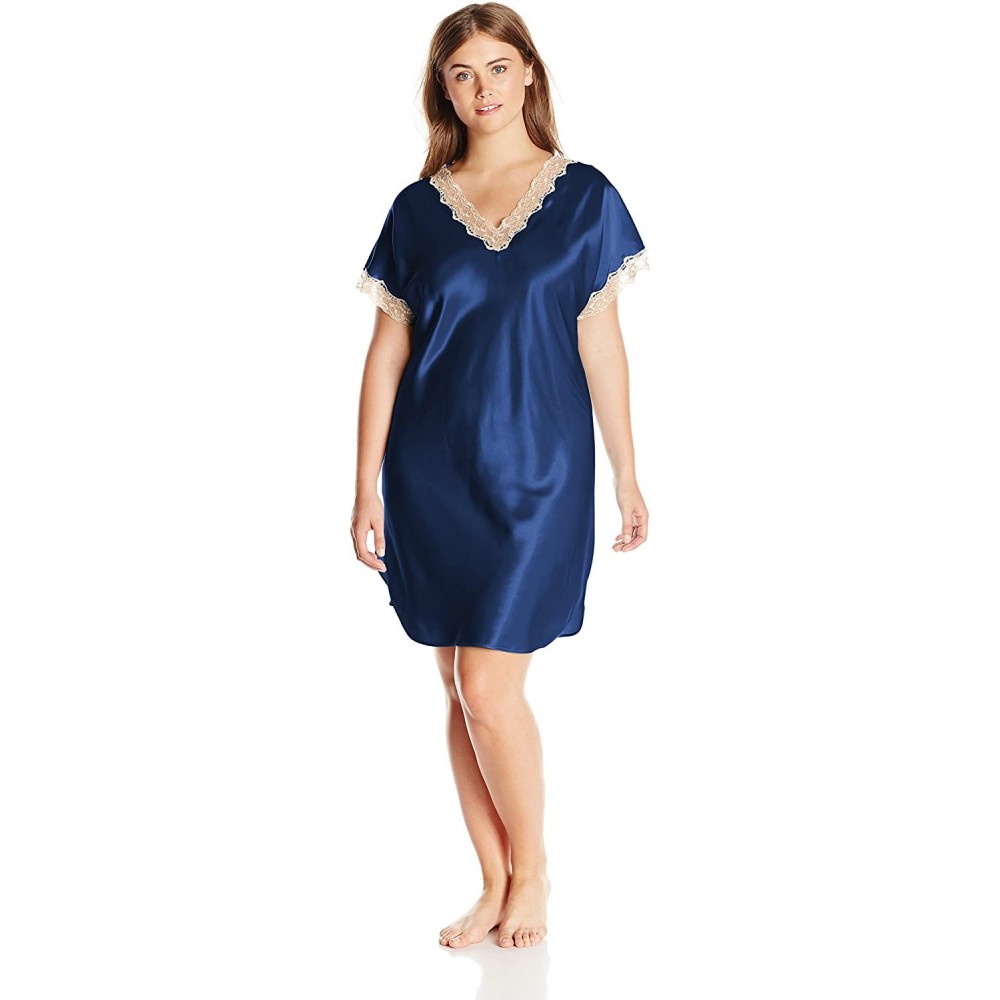 Nightgowns & Sleepshirts Women's Plus-Size Charming Satin Charmeuse Sleepshirt - Navy - CY11O45R1BP